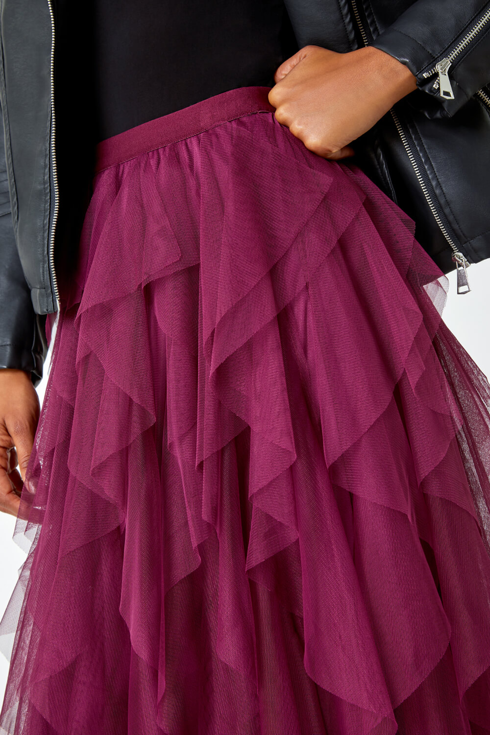 Wine Elasticated Mesh Layered Skirt, Image 5 of 5