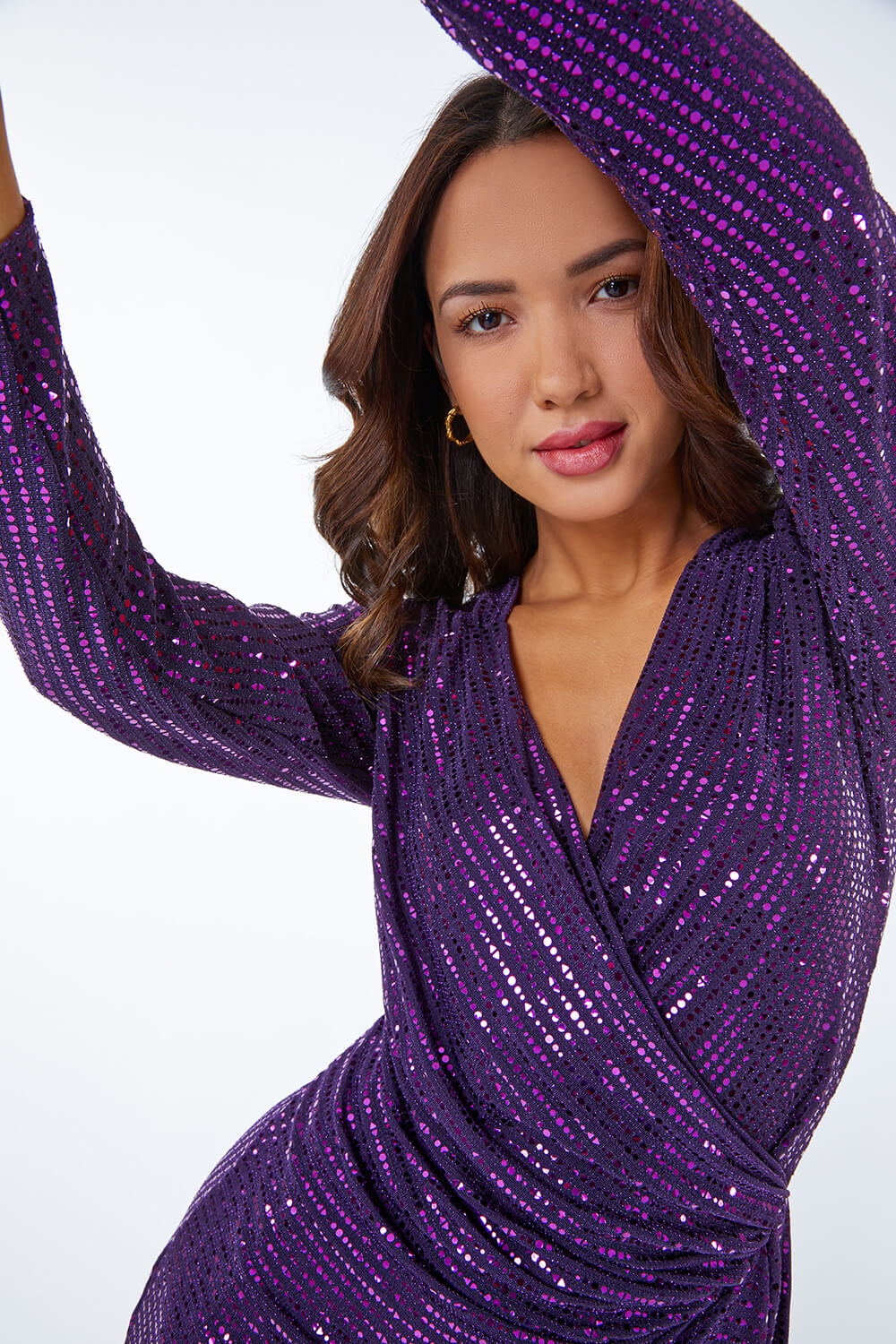 Purple Sparkle Embellished Wrap Dress, Image 5 of 5