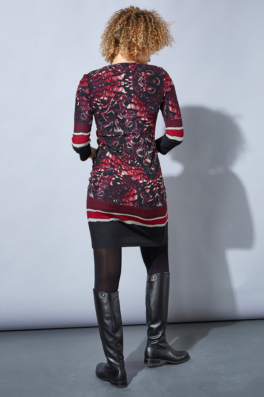 Red Abstract Border Print Dress, Image 3 of 4