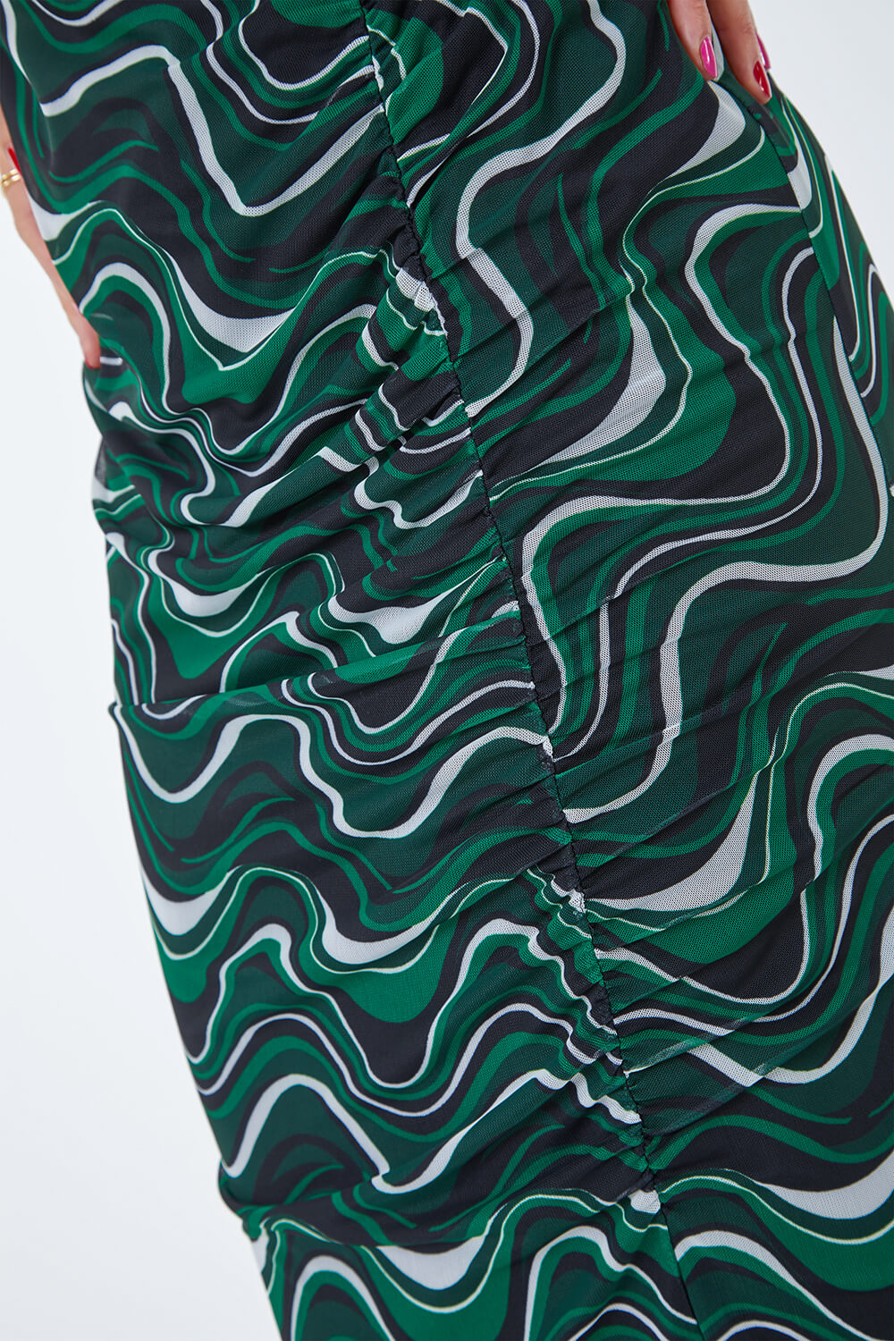 Green Abstract Ruched Side Midi Dress, Image 5 of 5