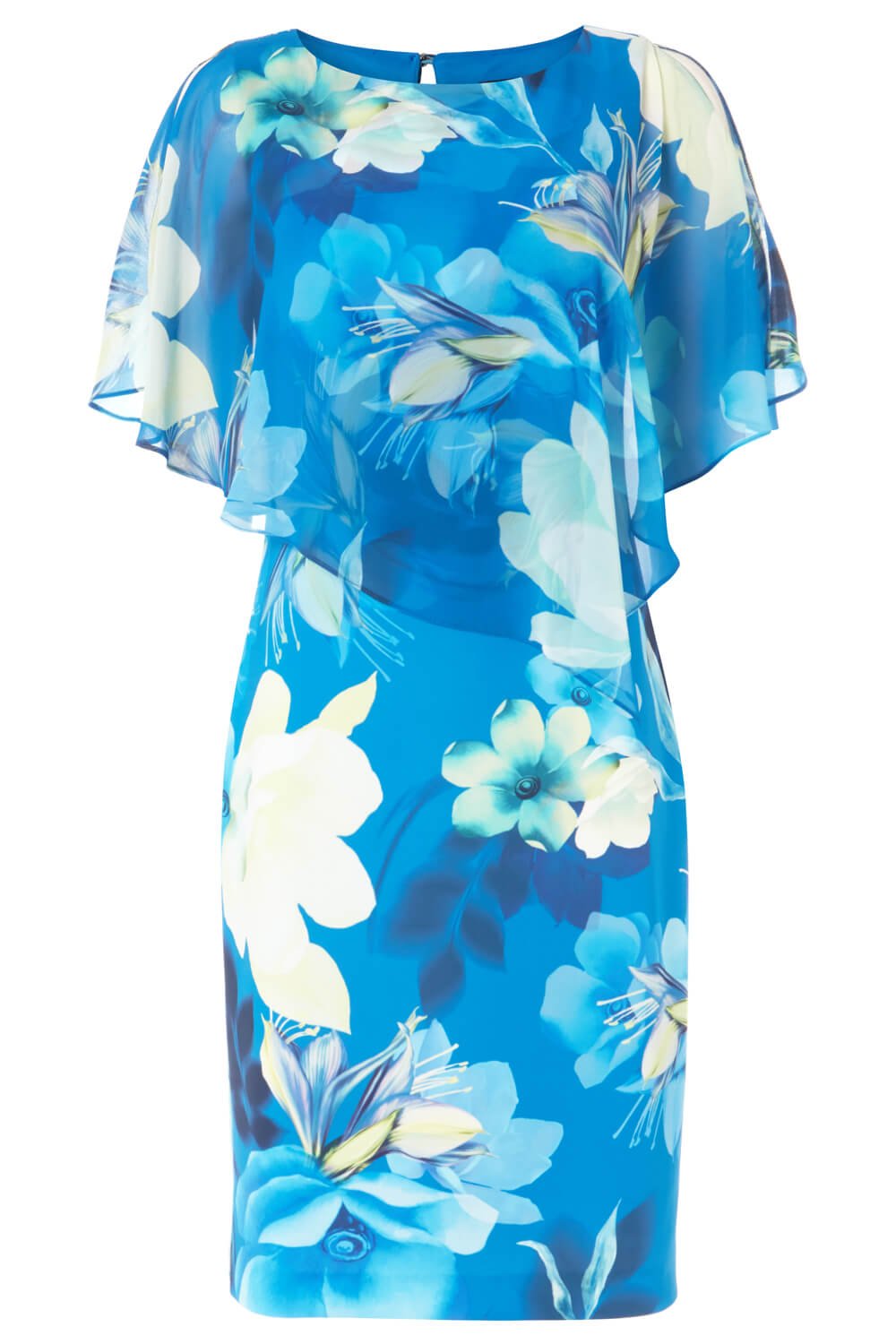 Blue Floral Overlay Chiffon Dress, Image 4 of 4