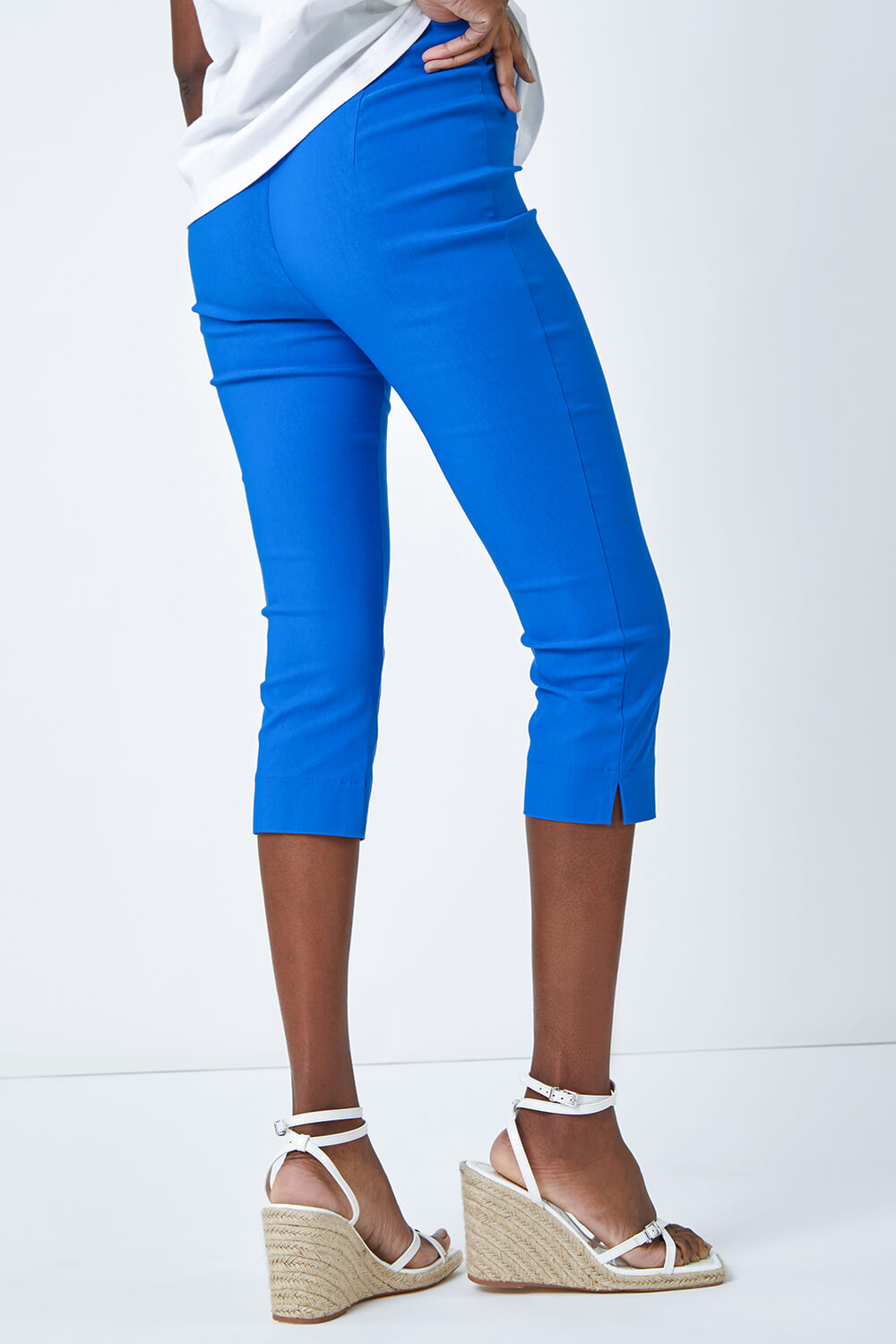 Blue Cropped Stretch Trousers, Image 4 of 5