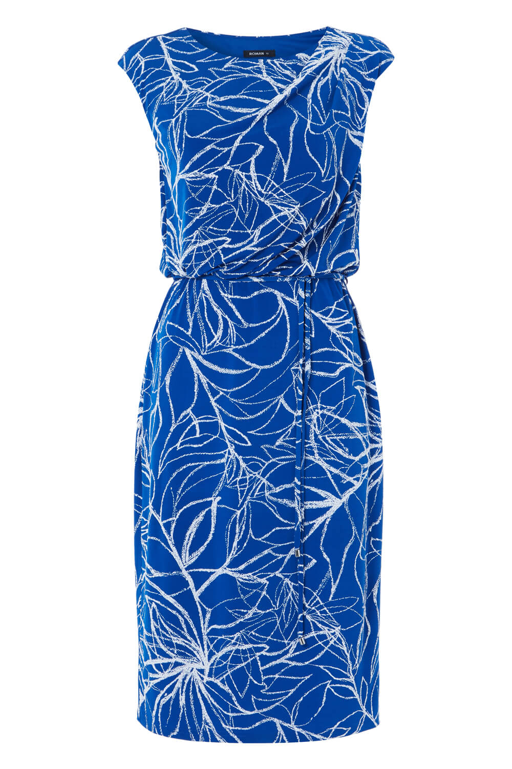 Floral Tie Waist Midi Dress In Royal Blue Roman Originals Uk