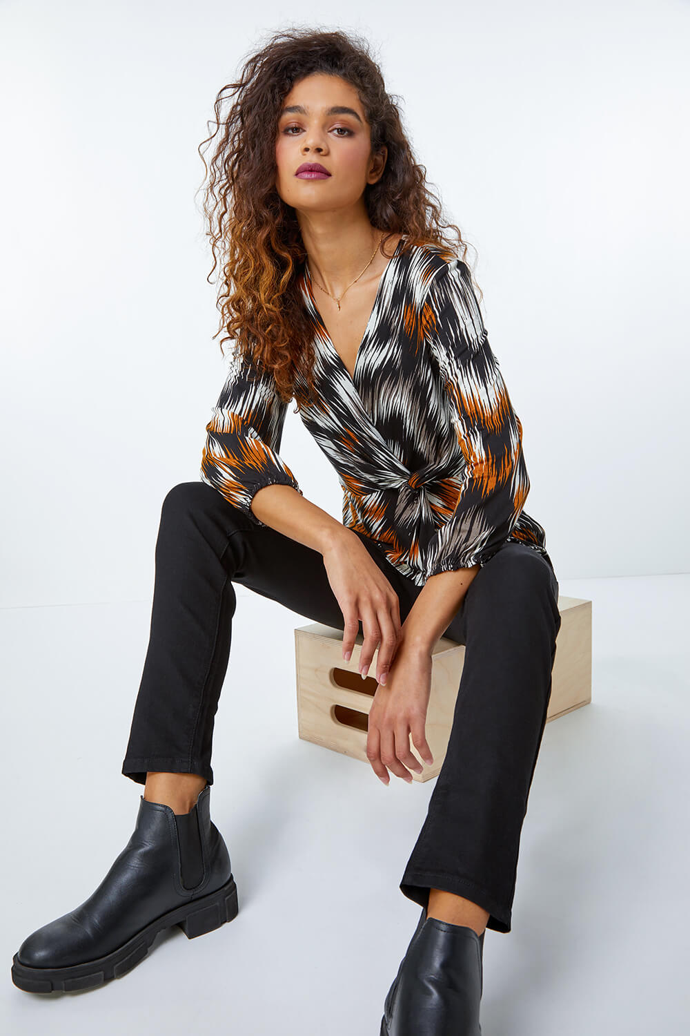 Abstract Print Twist Detail Top