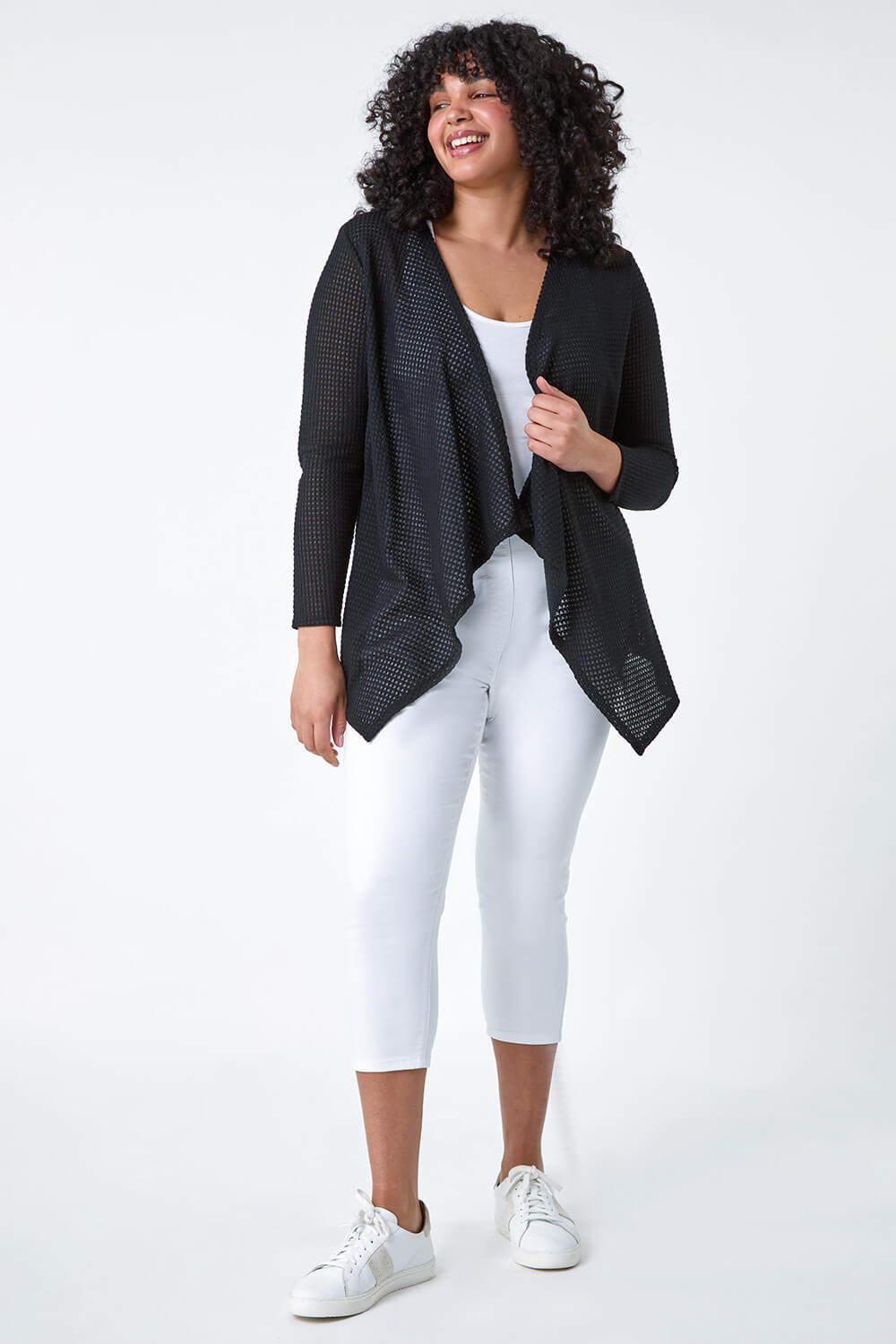 Black Curve Textured Waterfall Cardigan, Image 5 of 5
