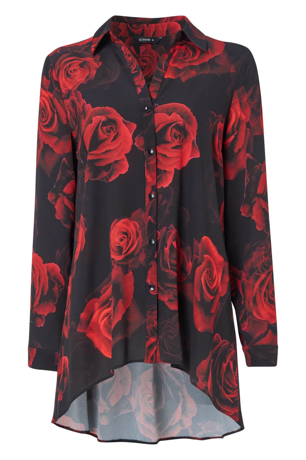 Red Rose Print Button Through Shirt, Image 5 of 5