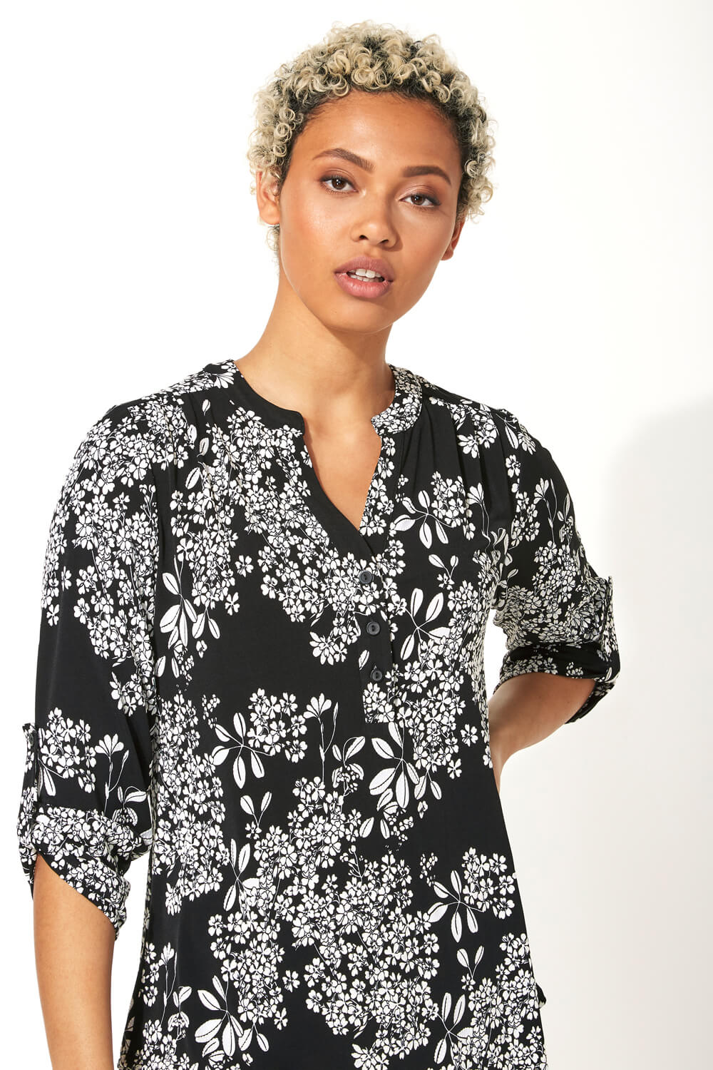 Black Ditsy Floral Print Shirt, Image 4 of 5