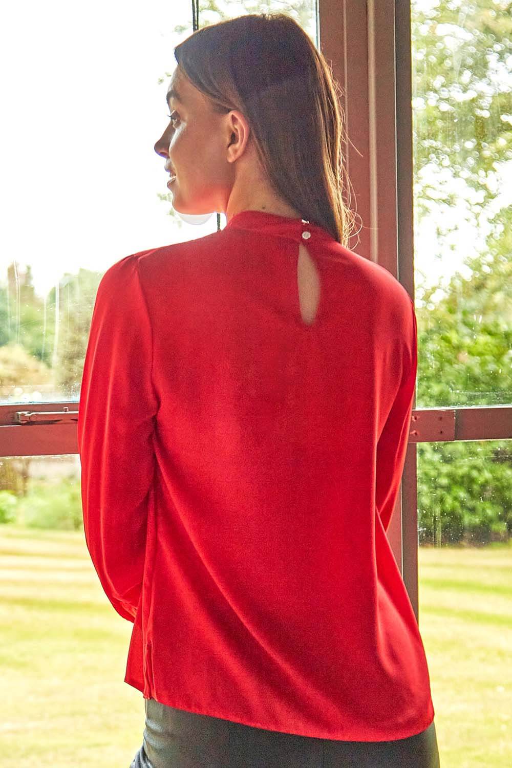 Red High Neck Long Sleeve Top, Image 2 of 4