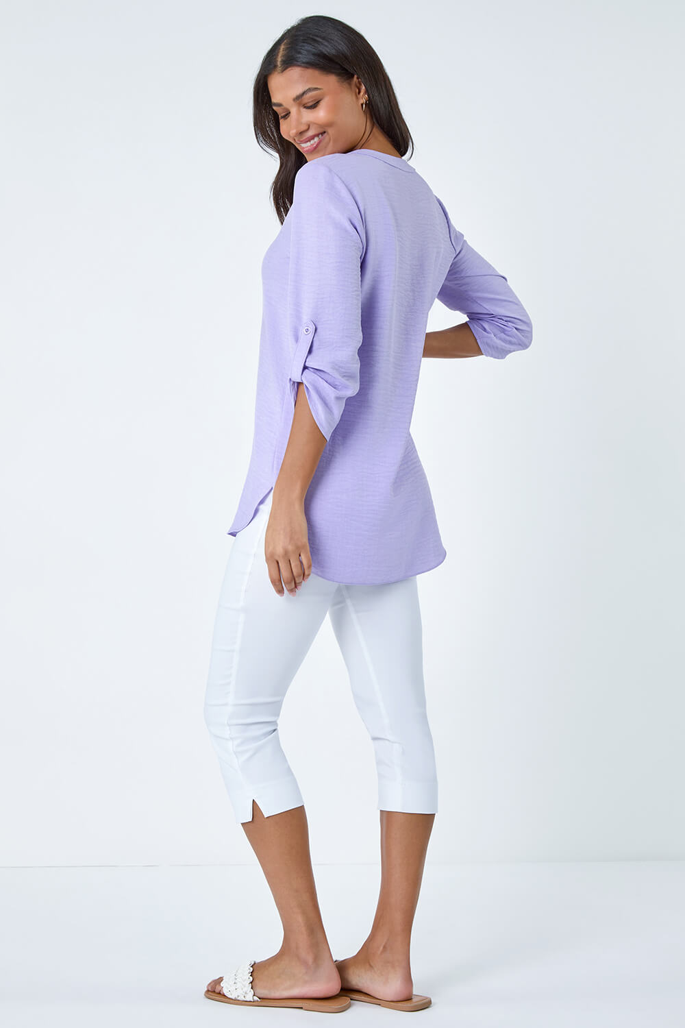 Lilac Longline Button Tunic Top, Image 3 of 5