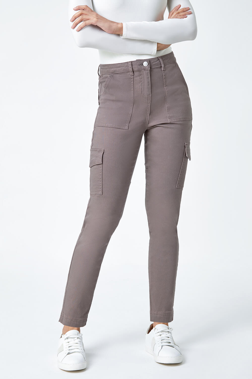 Taupe Cotton Blend Cargo Stretch Jegging, Image 4 of 5