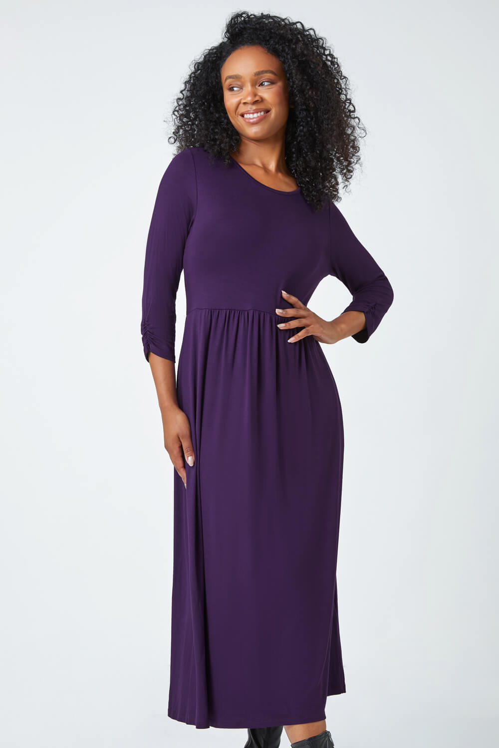Purple Petite Jersey Stretch Midi Dress, Image 1 of 5