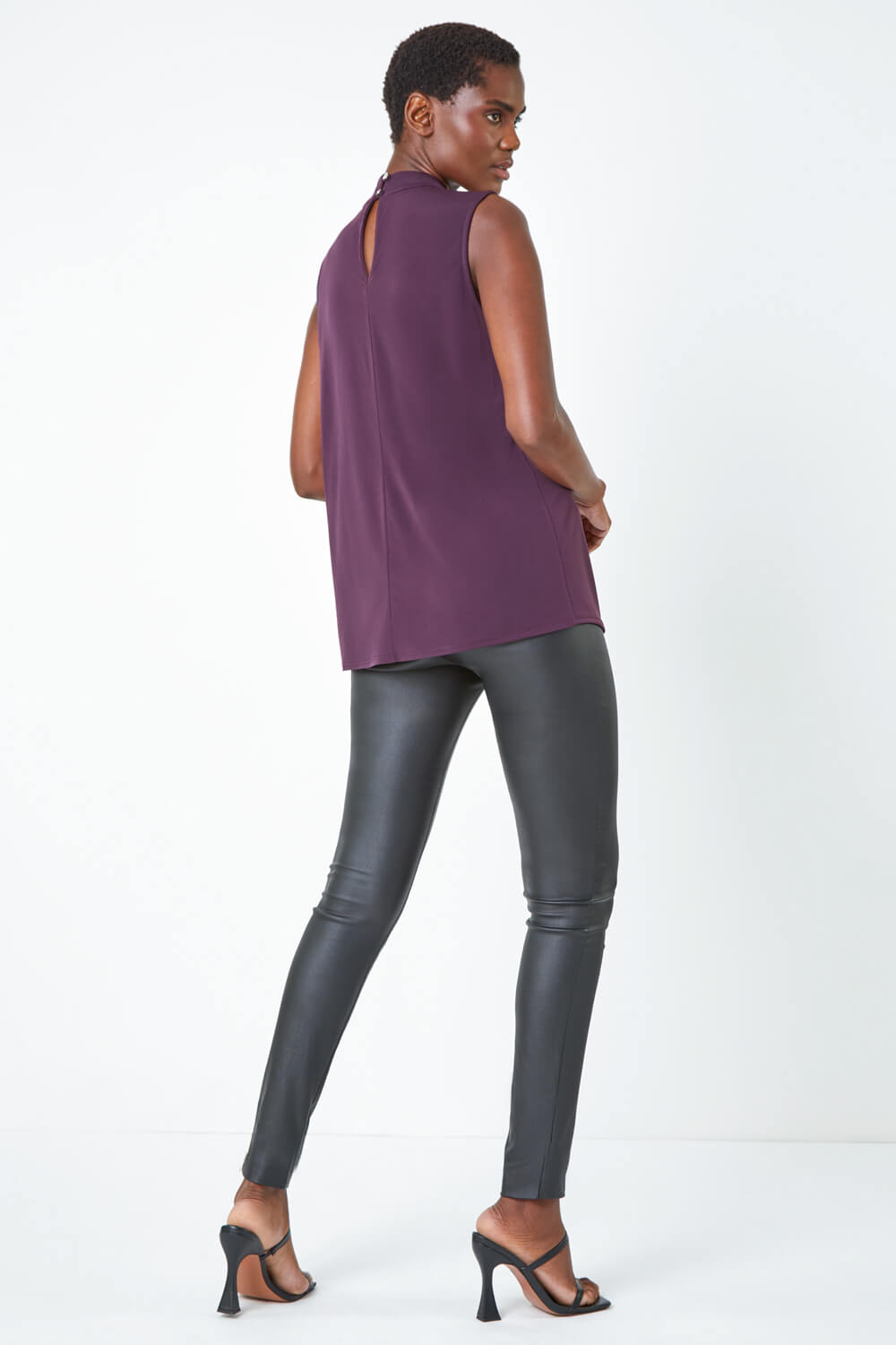 Plum Sleeveless Twist Neck Stretch Top | Roman UK