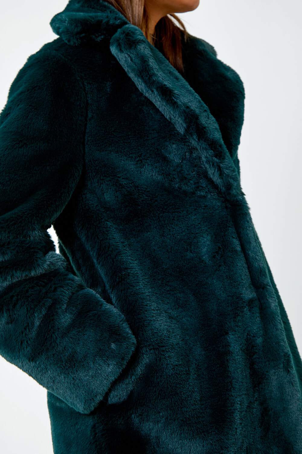 Emerald Faux Fur Longline Coat, Image 5 of 5