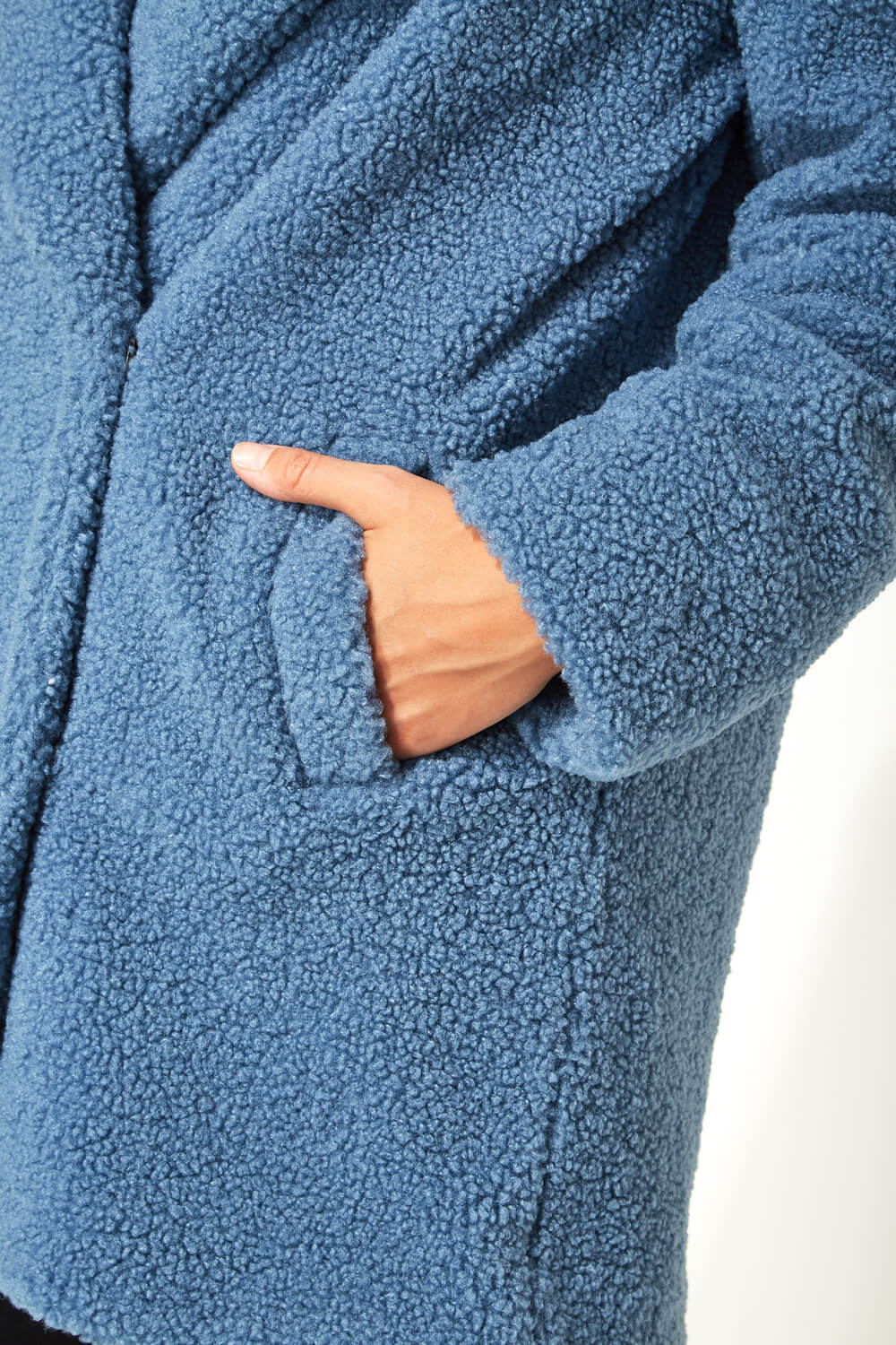Steel Blue Longline Soft Faux Fur Teddy Coat, Image 4 of 5