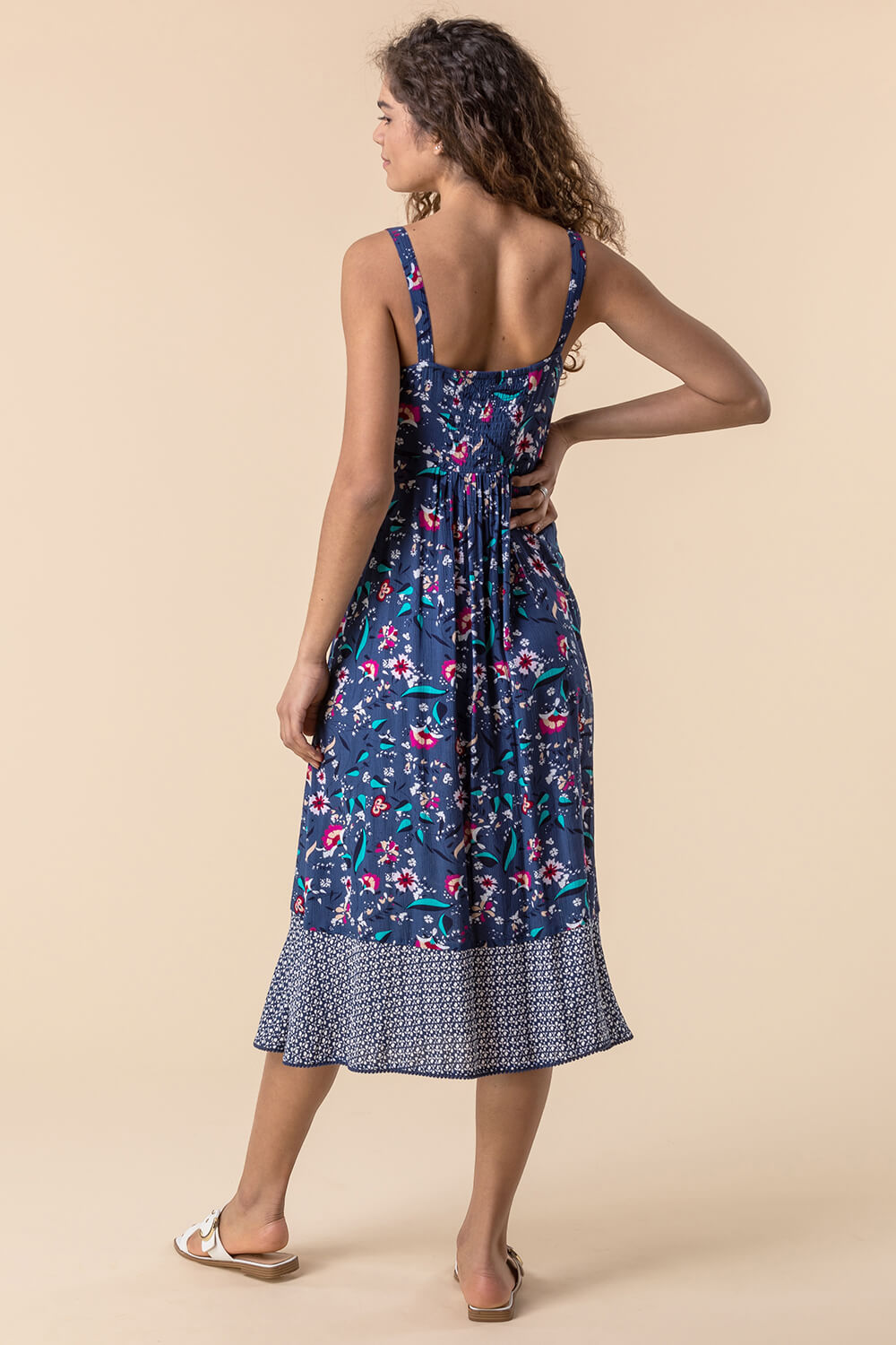  Geo Floral Print Strappy Sun Dress, Image 2 of 5