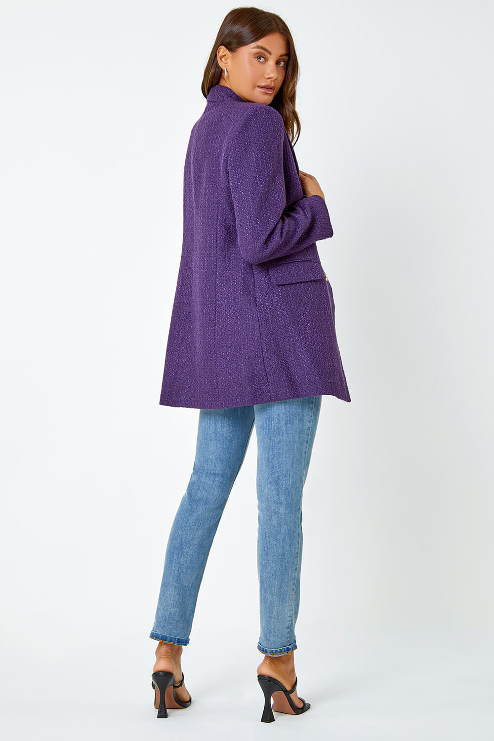 Purple Tailored Longline Boucle Jacket, Image 3 of 5