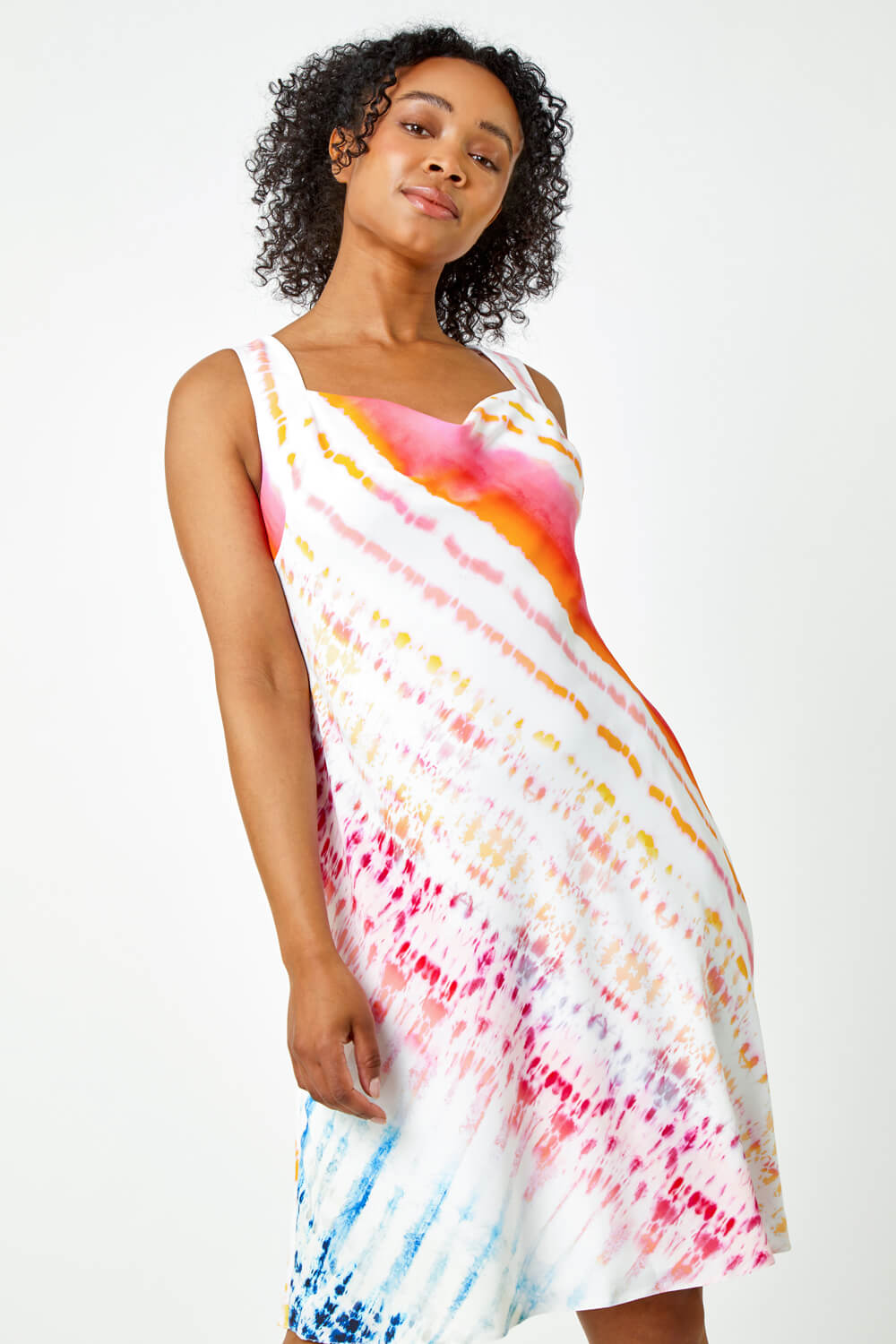 PINK Petite Cowl Neck Tie Dye Print Dress, Image 2 of 5