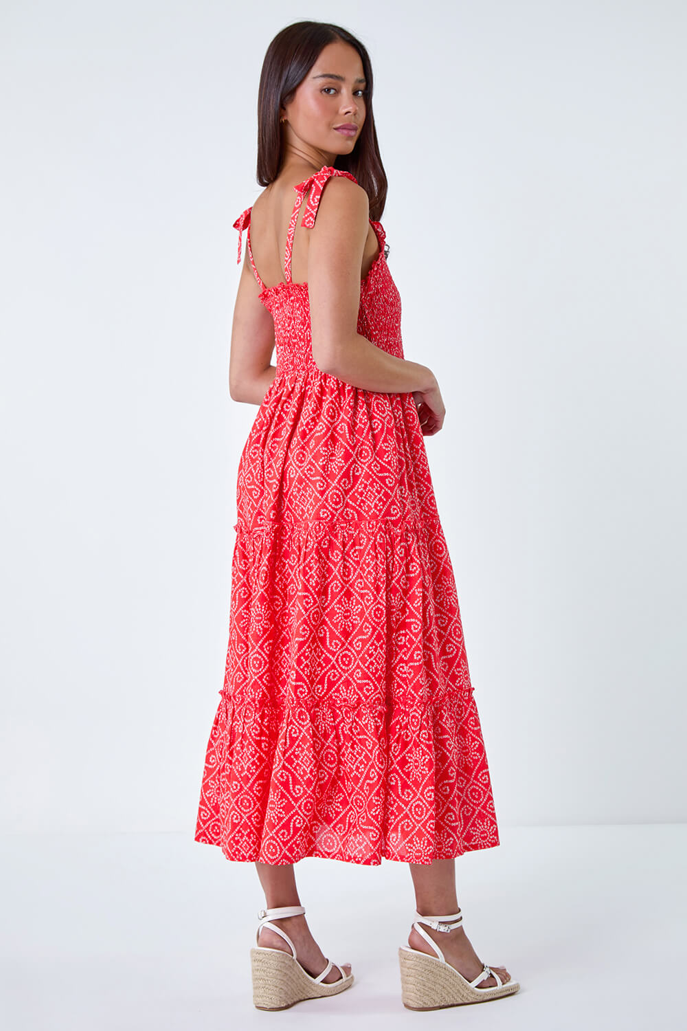 CORAL Petite Cotton Ditsy Print Shirred Maxi Dress, Image 3 of 5