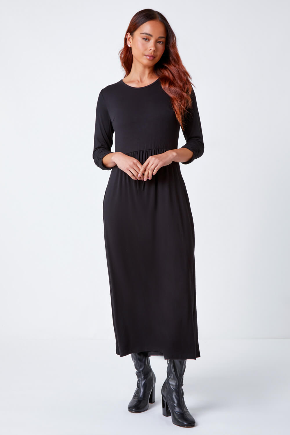 Black Petite Stretch Jersey Midi Dress, Image 2 of 5