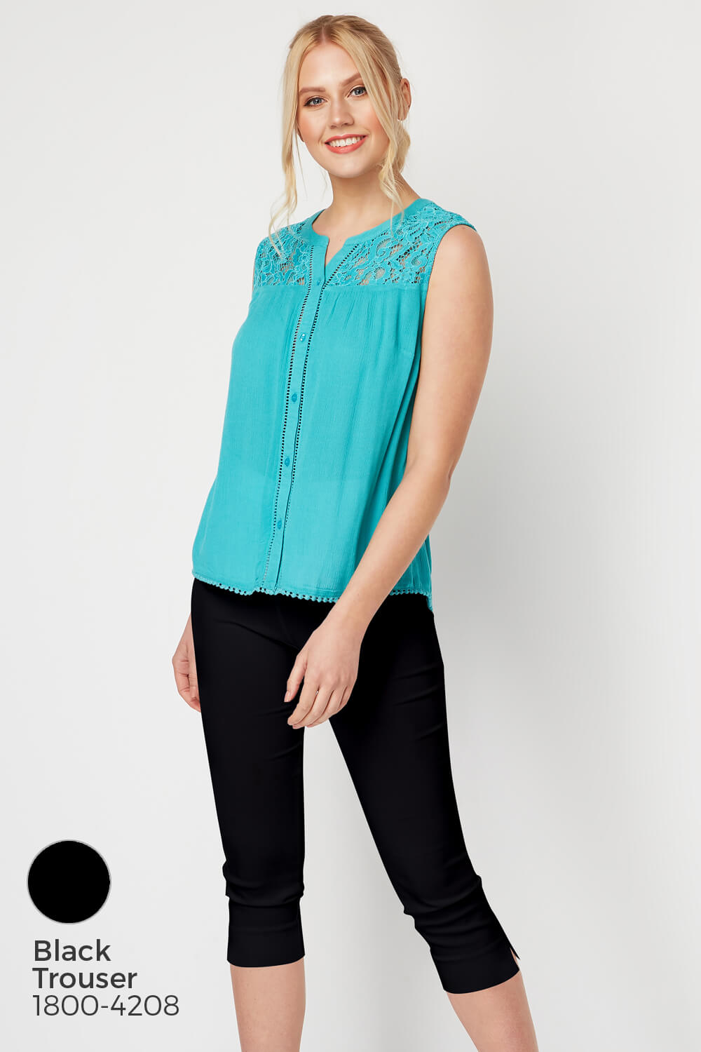 Jade Lace Insert Button Up Blouse, Image 8 of 8