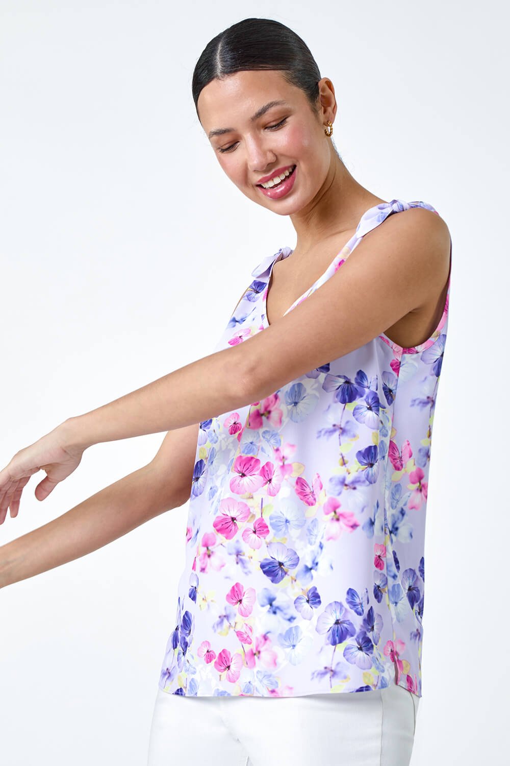 Lavendar Floral Print Cami Vest Top, Image 4 of 5