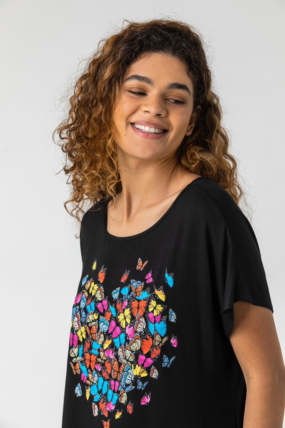 Black Butterfly Heart Print T-Shirt, Image 4 of 4