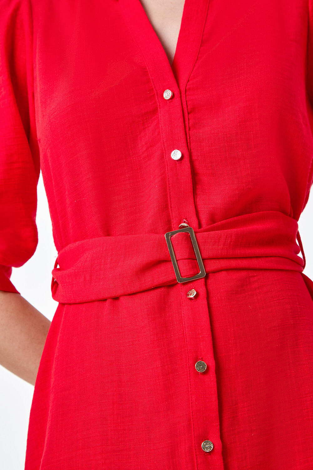 Red Short Belted Shirt Dress, Image 5 of 5