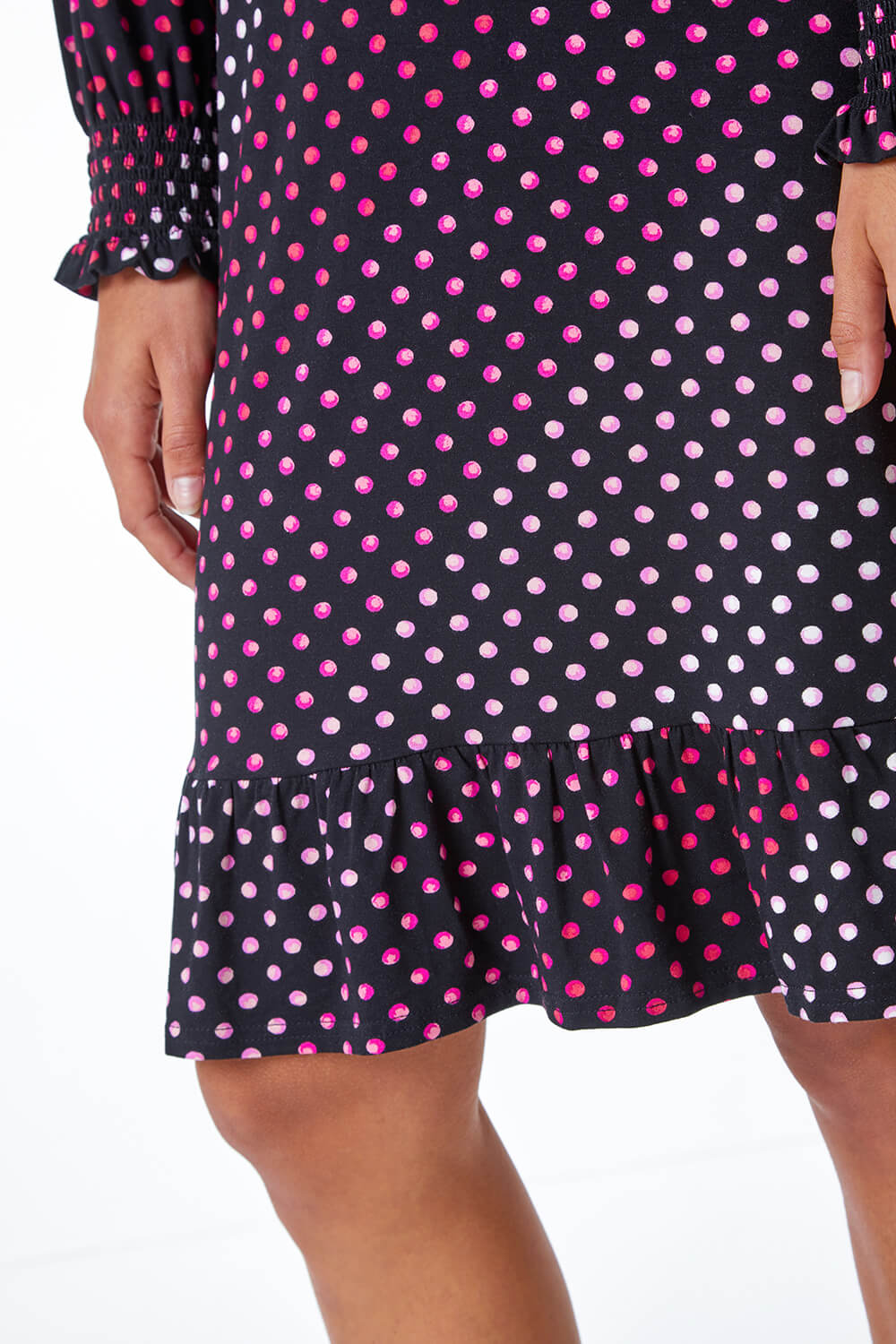 PINK Spot Print Ruched Detail Stretch Dress, Image 5 of 5