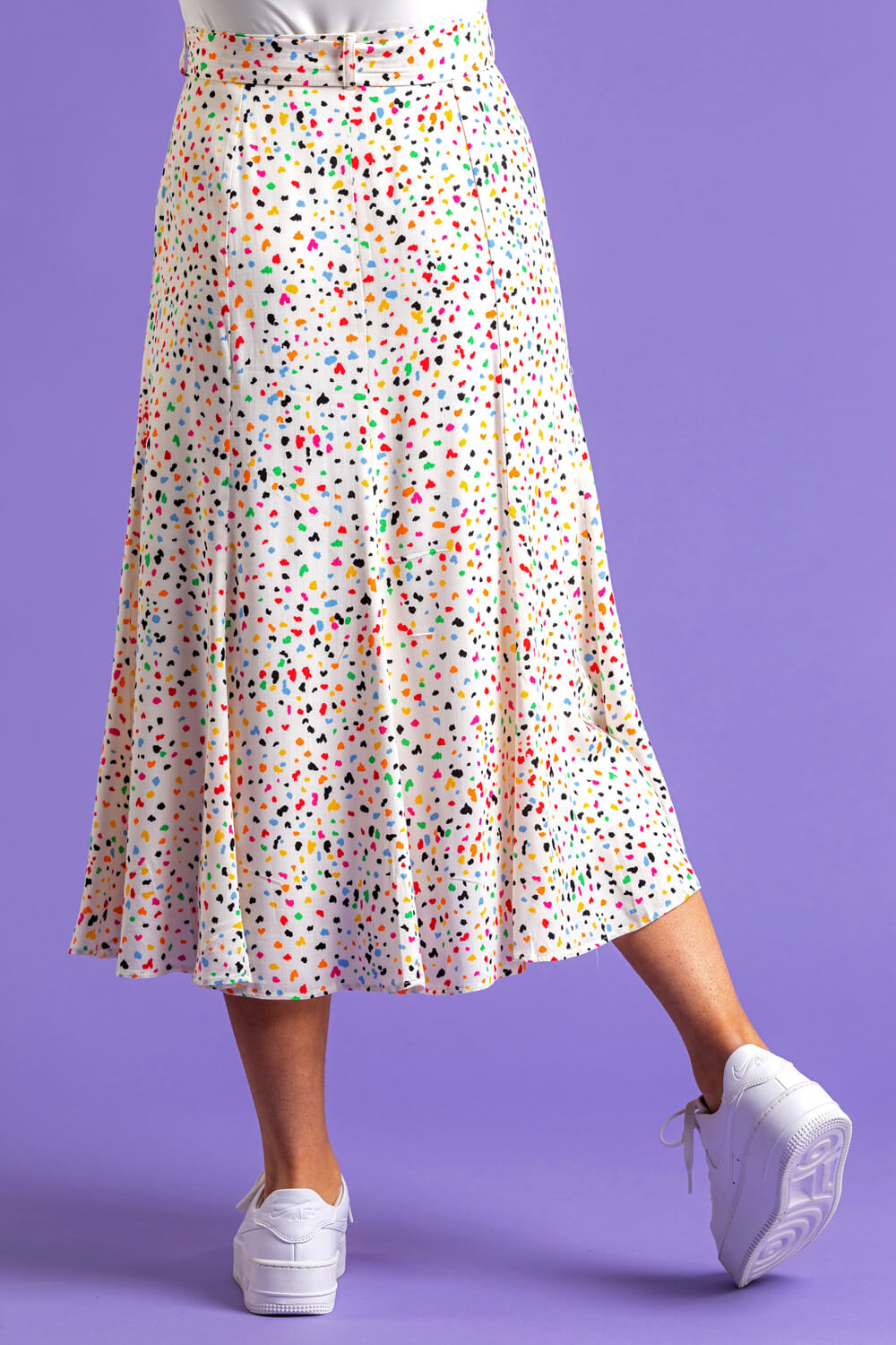 Multi  Scattered Spot Print Belted Skirt, Image 4 of 4