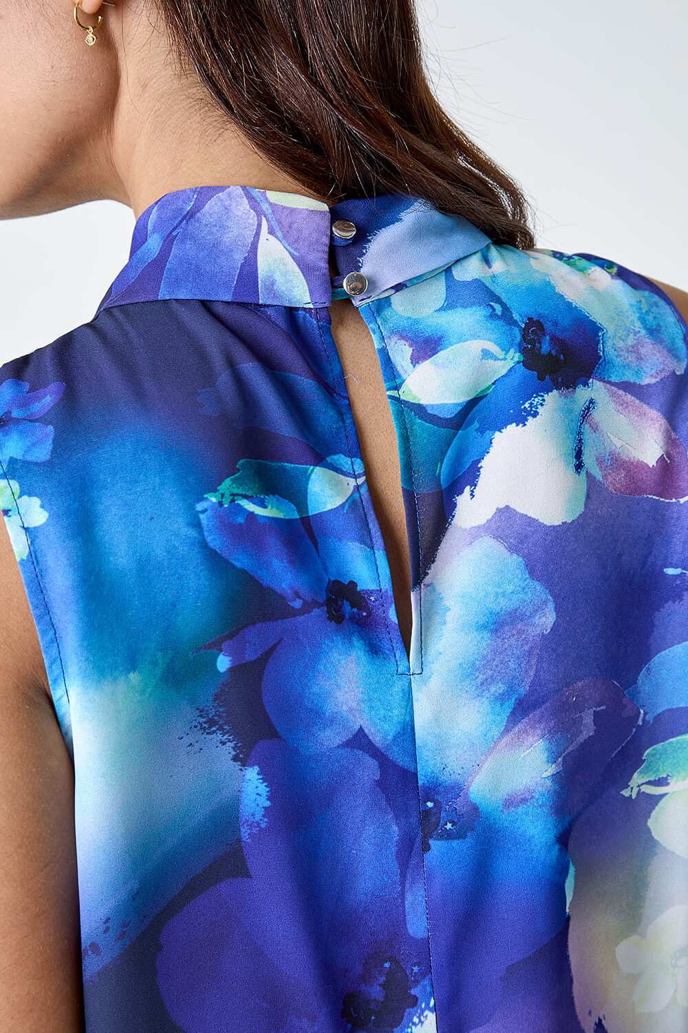 Navy  Floral Print High Neck Top, Image 5 of 5