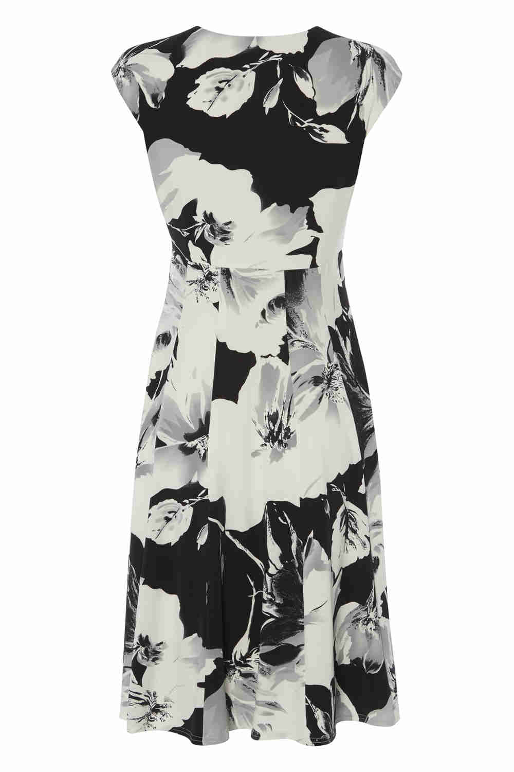Black Floral Printed Skater Dress, Image 4 of 5