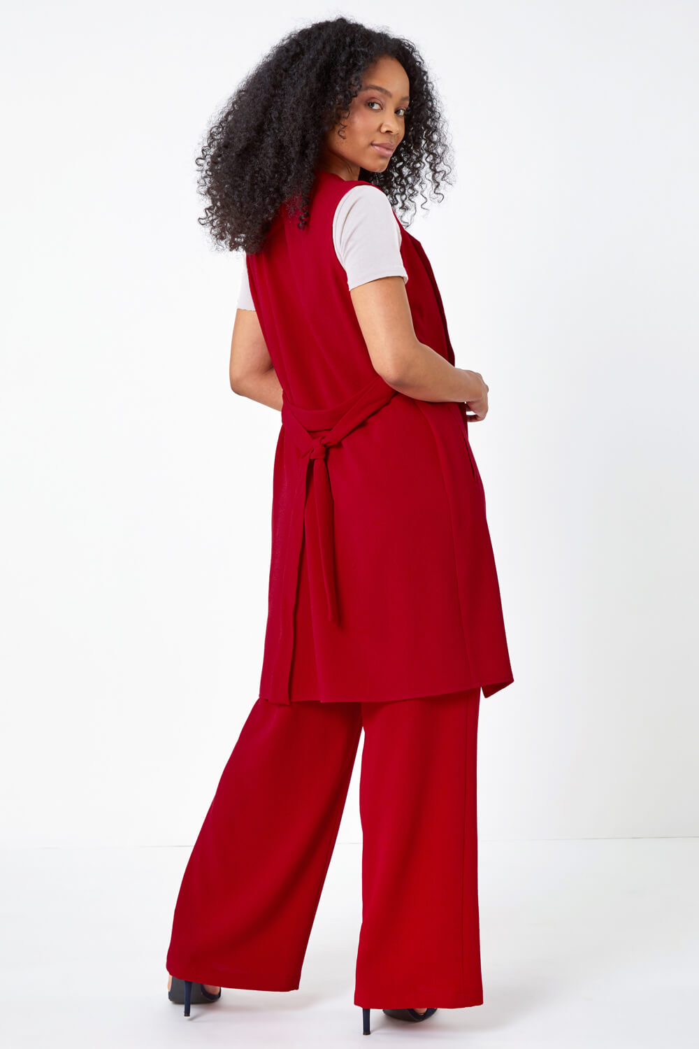 Red Petite Sleeveless Longline Jacket, Image 3 of 6