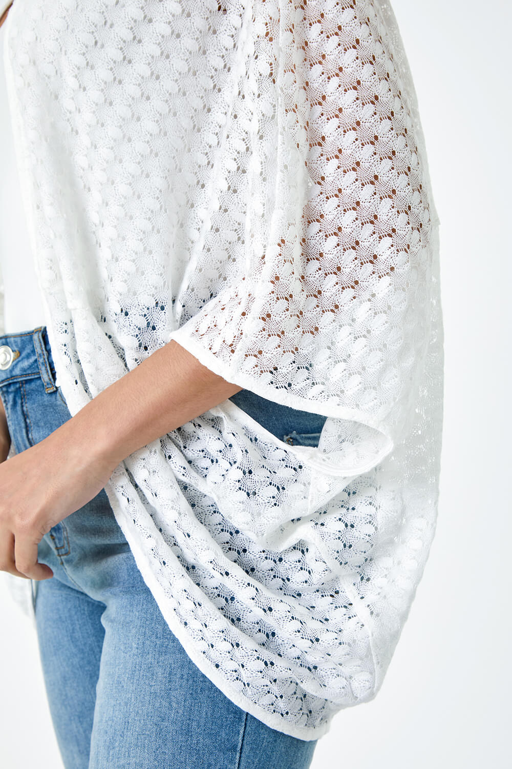 White Textured Knit Cardigan Cover Up, Image 5 of 5
