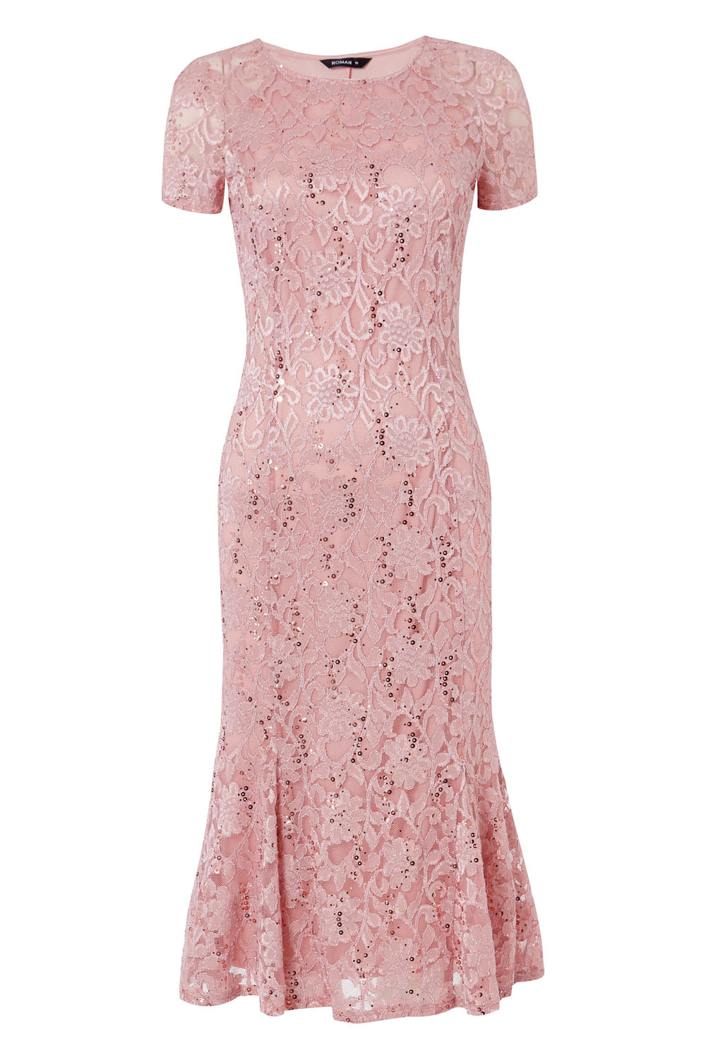 Light Pink Metallic Lace Sequin Midi Dress, Image 4 of 4