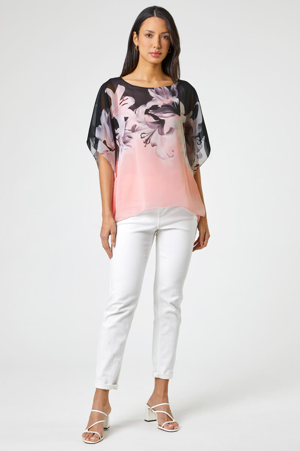 Light Pink Floral Border Print Overlay Top, Image 3 of 4
