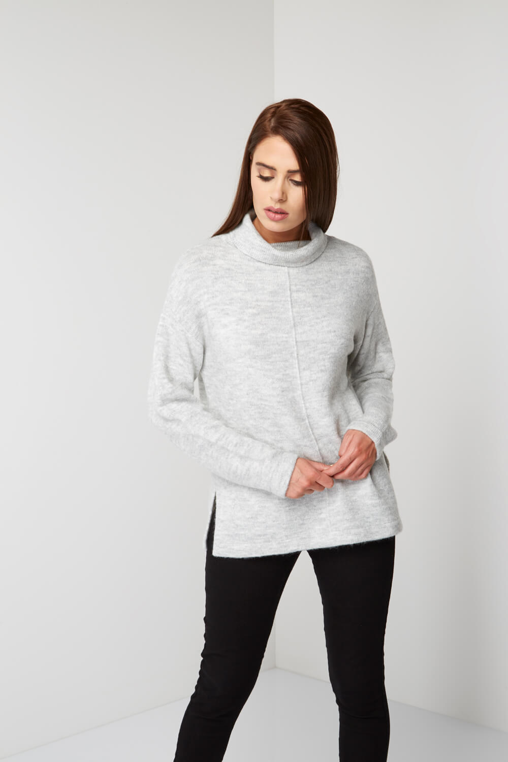 light grey polo neck jumper