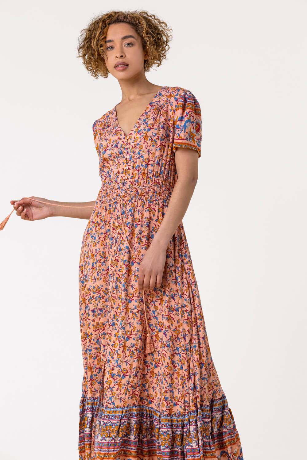Salmon Button Through Floral Maxi Dress, Image 3 of 5