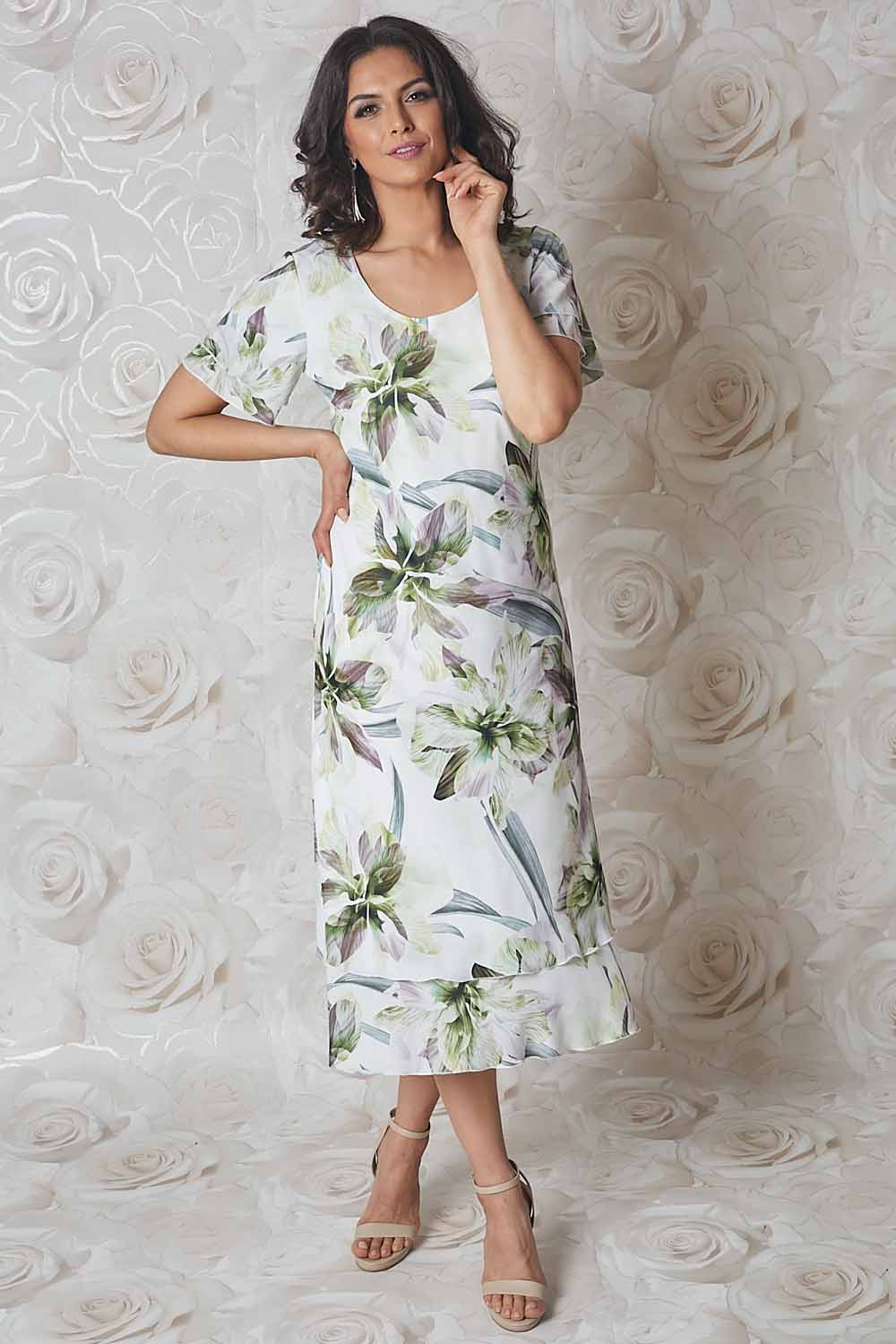 Lime Julianna Tropical Print Chiffon Dress, Image 3 of 4