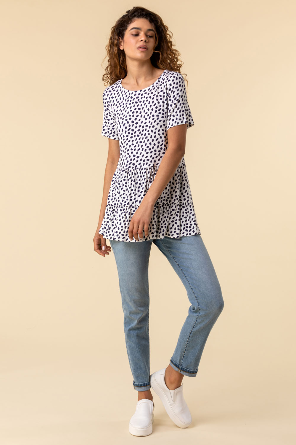 Navy  Spot Print Tiered T-Shirt, Image 3 of 5