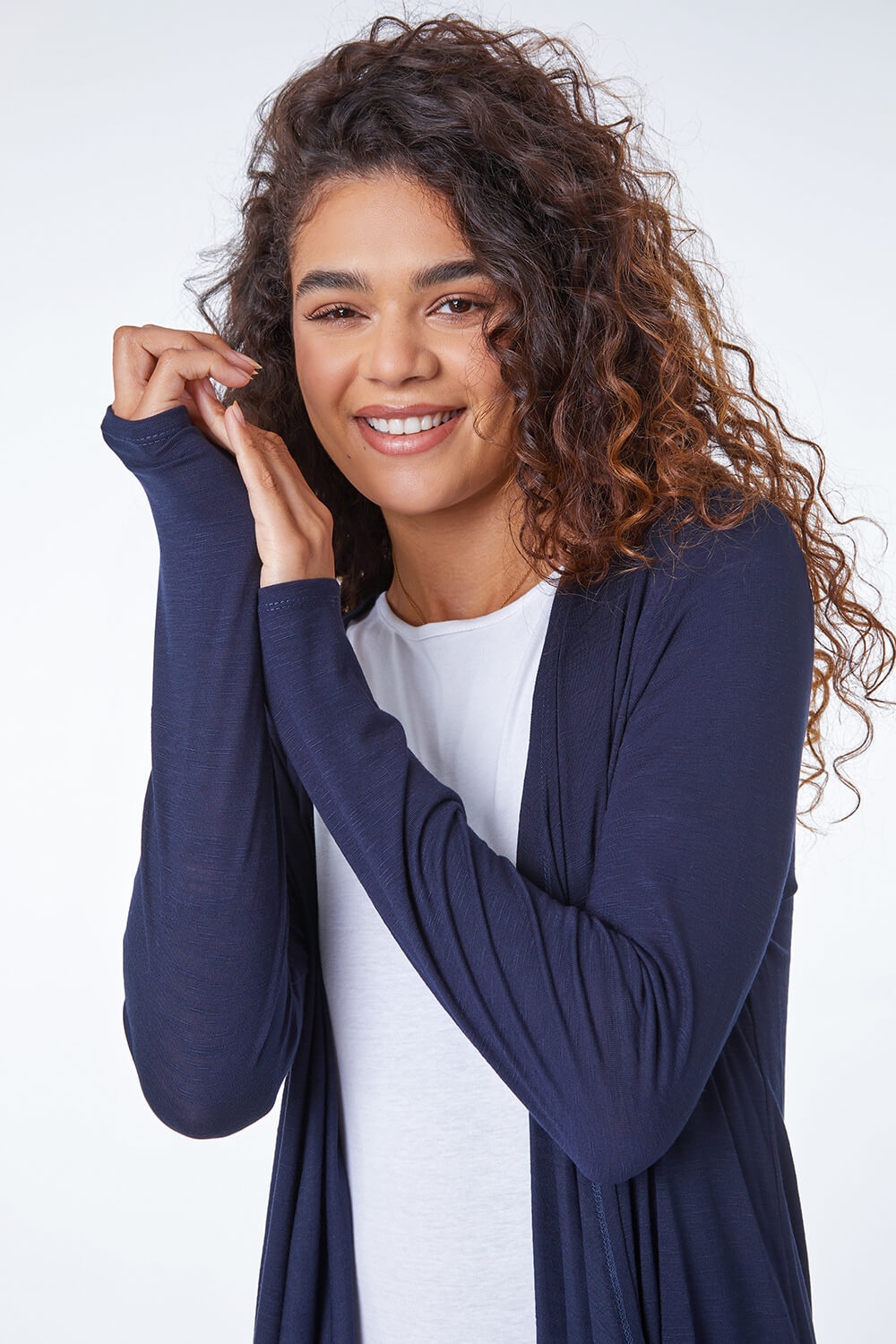 Navy  Waterfall Front Jersey Cardigan, Image 4 of 5