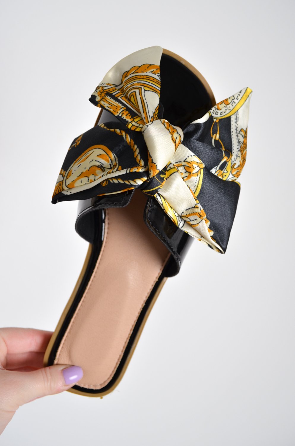 Scarf Print Bow Slider Sandals