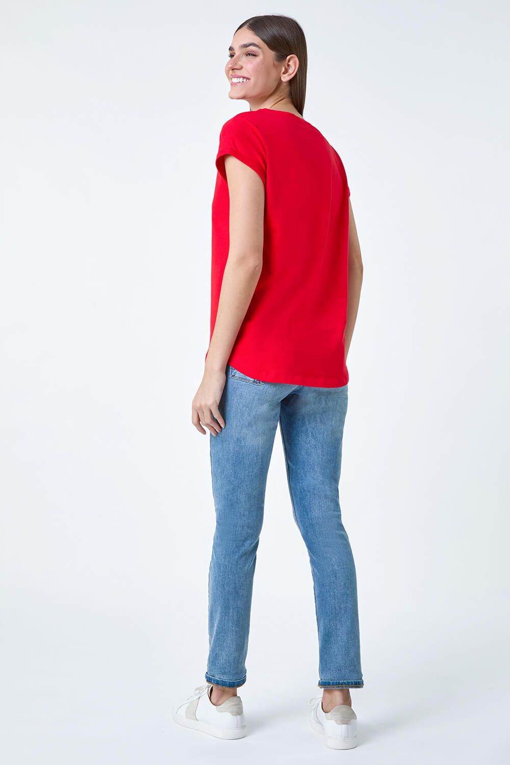 Red Plain Stretch Cotton Jersey T-Shirt, Image 3 of 5