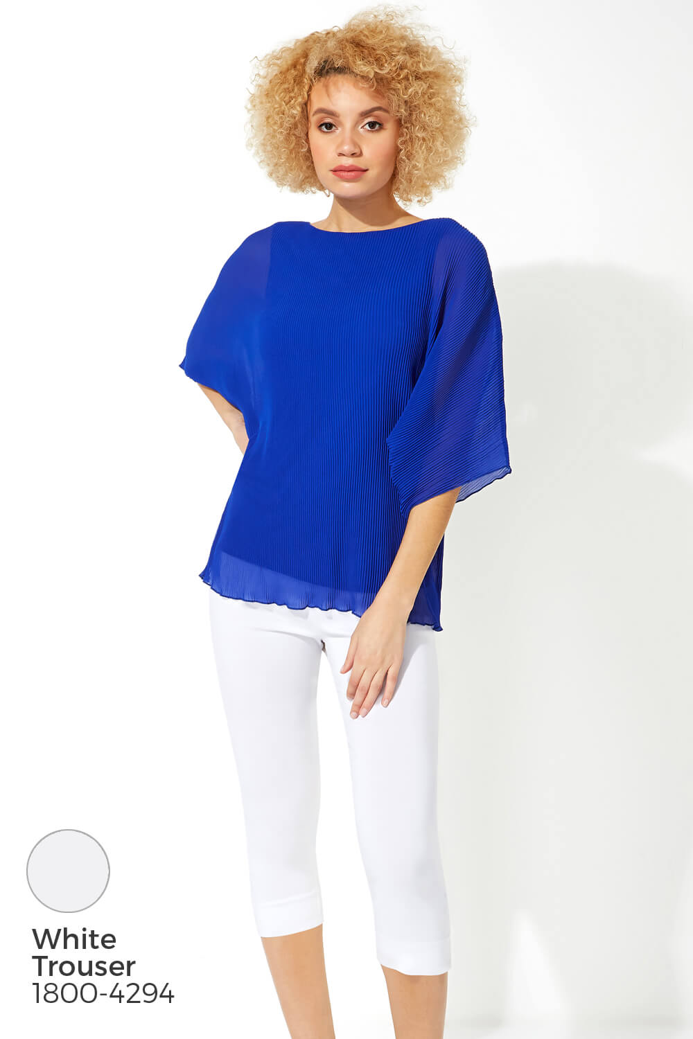 Royal Blue Pleated Chiffon Overlay Top, Image 5 of 8