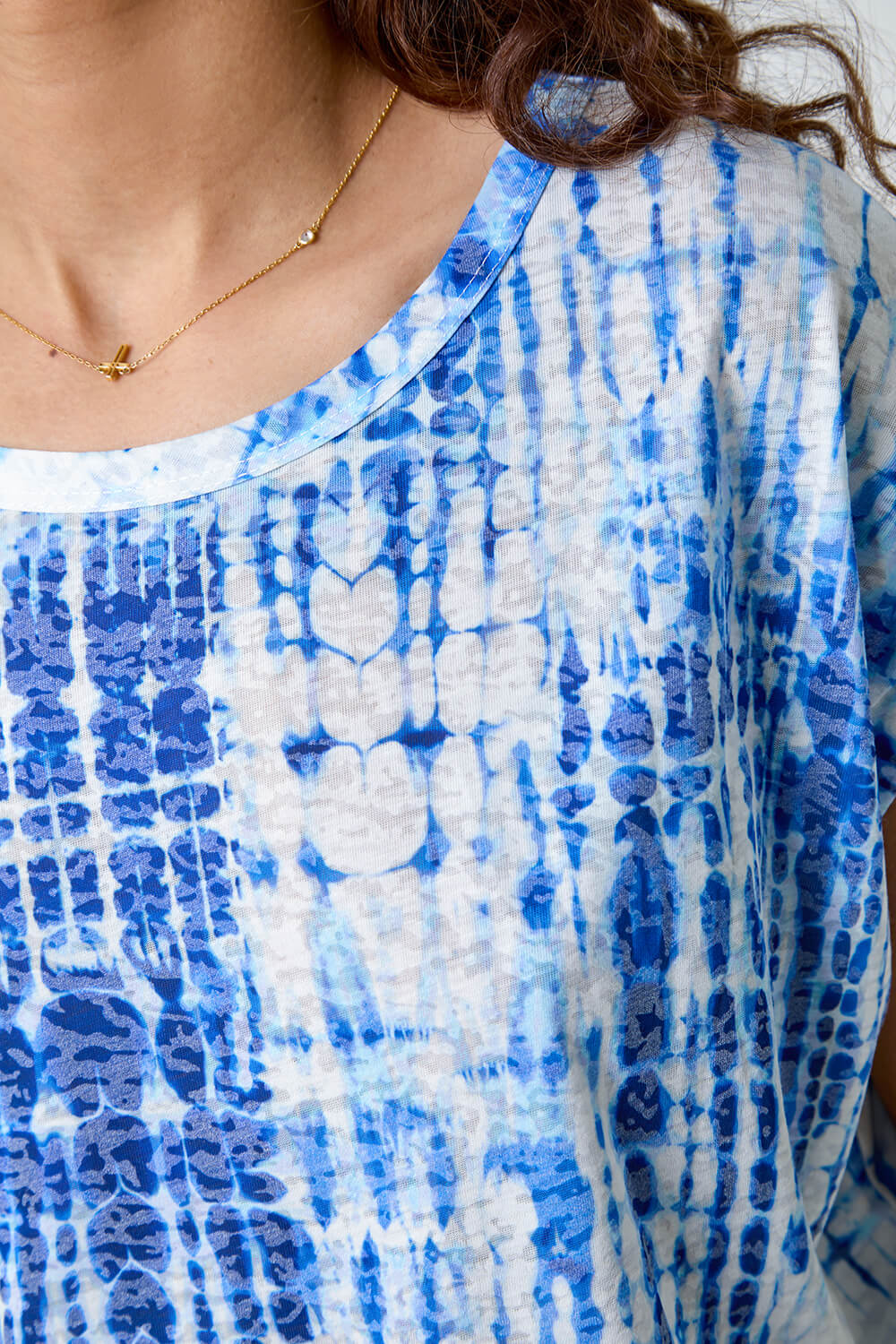 Blue Textured Tie Dye Cocoon Top, Image 5 of 5