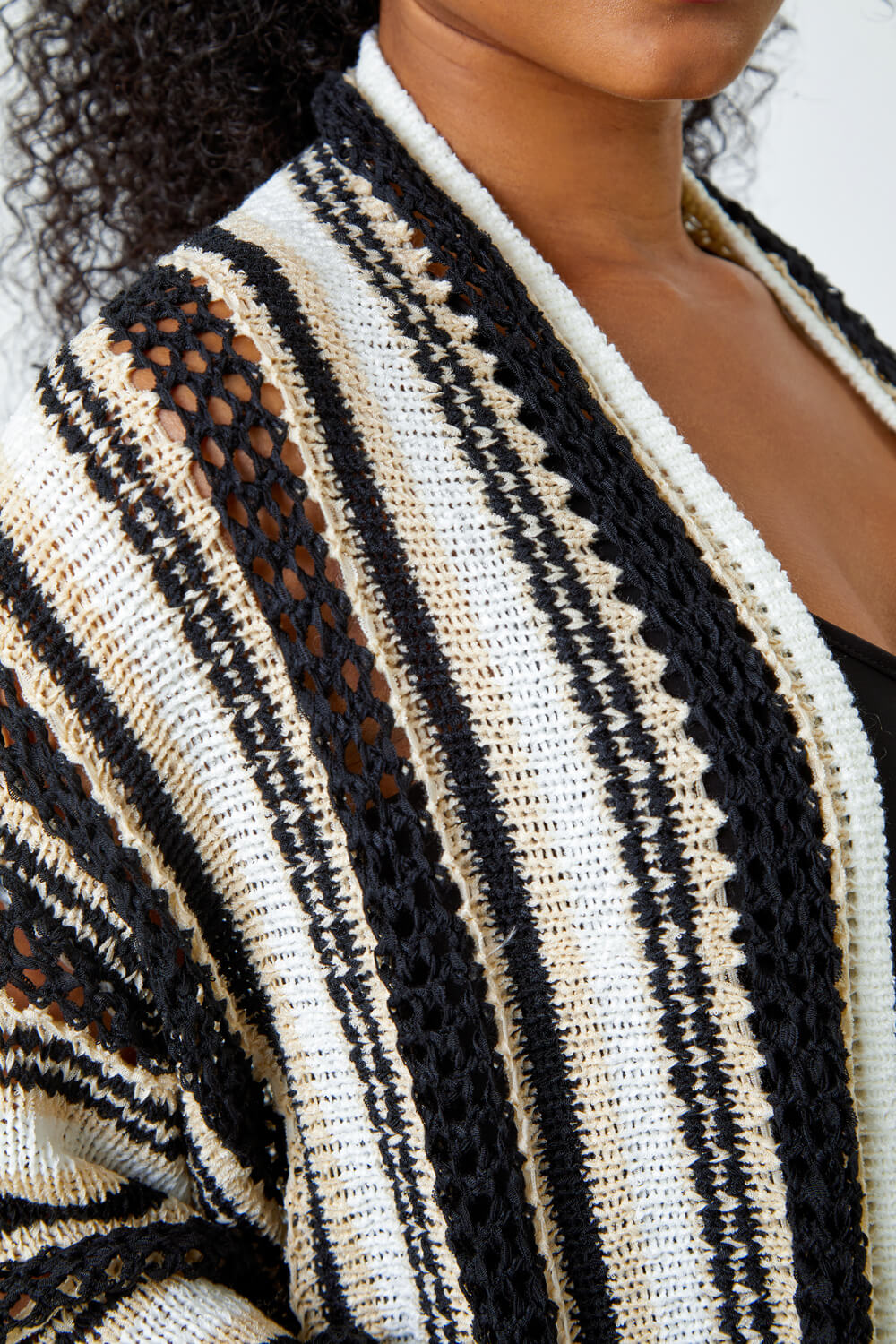 Black Petite Stripe Longline Knit Cardigan, Image 6 of 6