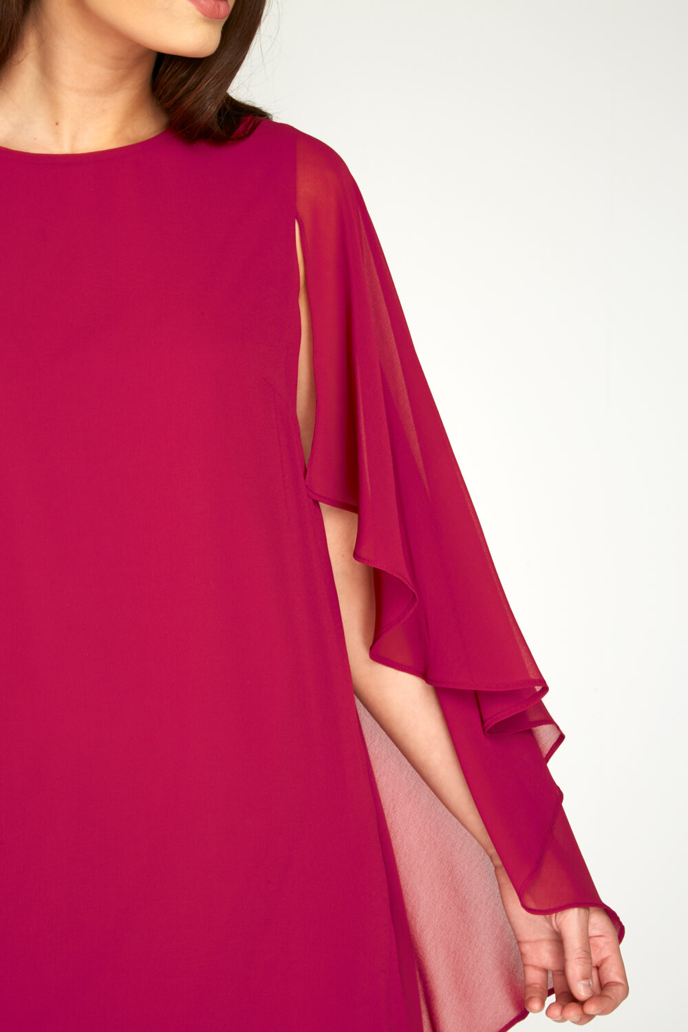 MAGENTA Chiffon Cape Sleeve Dress, Image 3 of 4