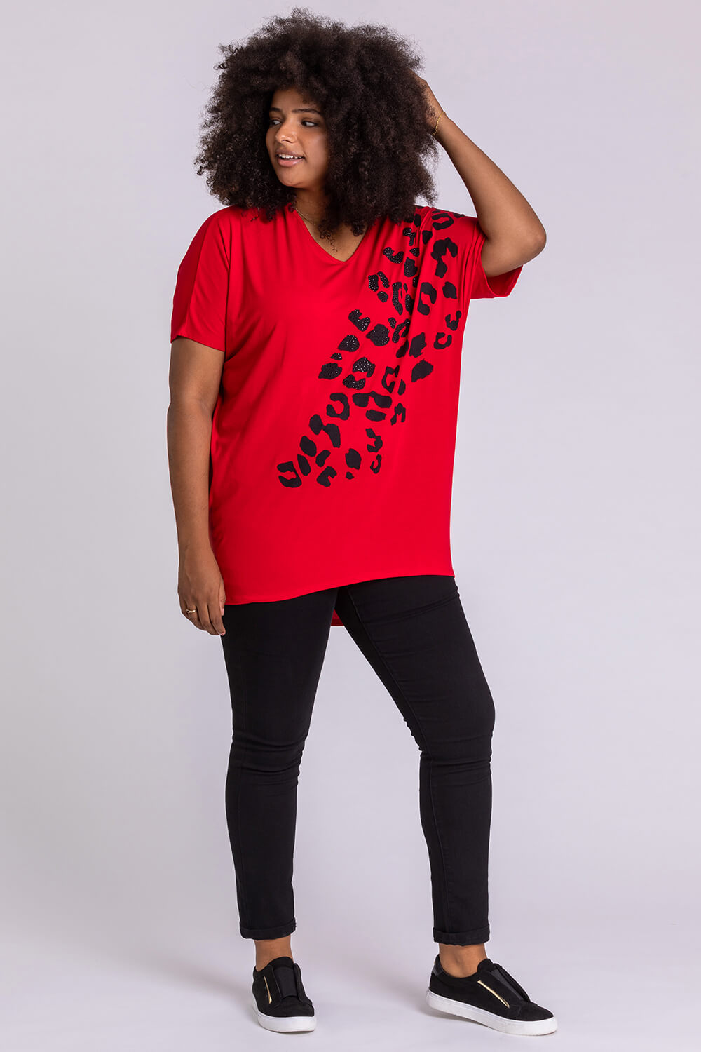 Red Curve Embellished Animal Print T-Shirt, Image 3 of 4