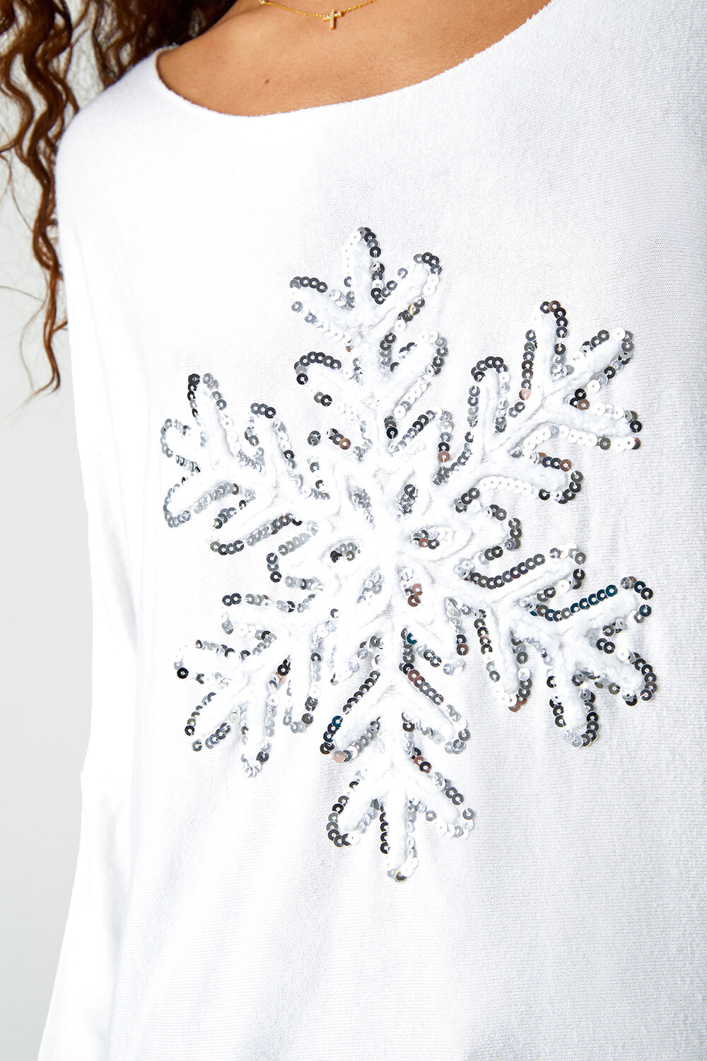 Ivory  Embellished Snowflake Stretch Top, Image 5 of 5