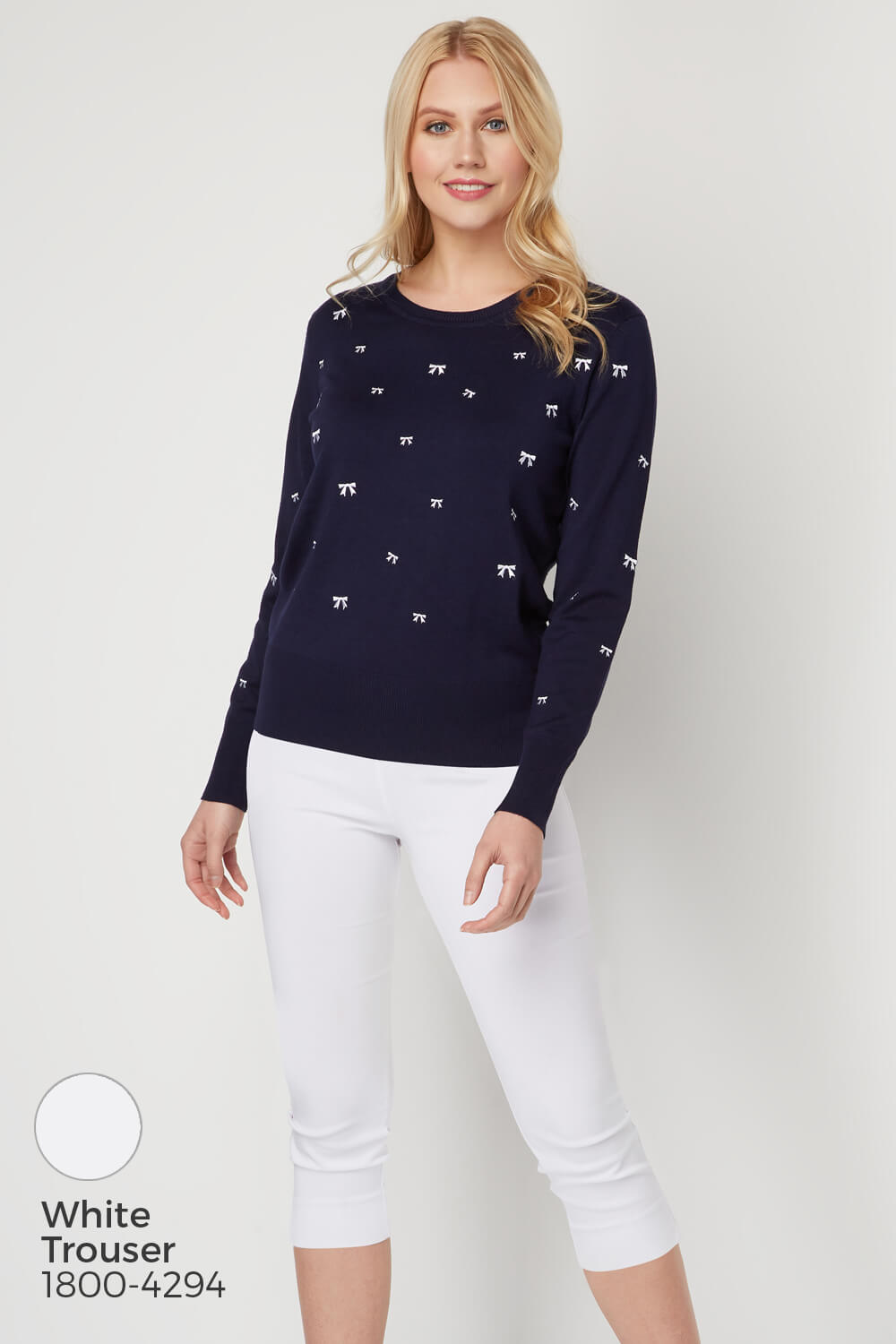 Navy  Bow Embroidered Jumper , Image 7 of 8