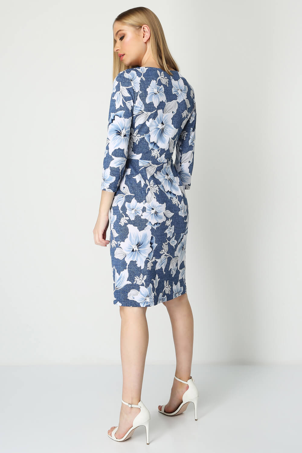 Blue Floral Print Pocket Dress, Image 3 of 4